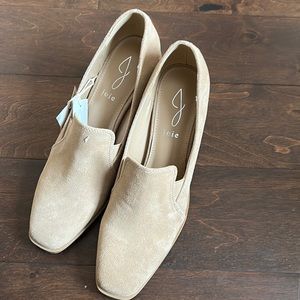 JOIE Wevenly Suede Block Heel Shoe Tan Slip On Chunky Square Toe Loafer